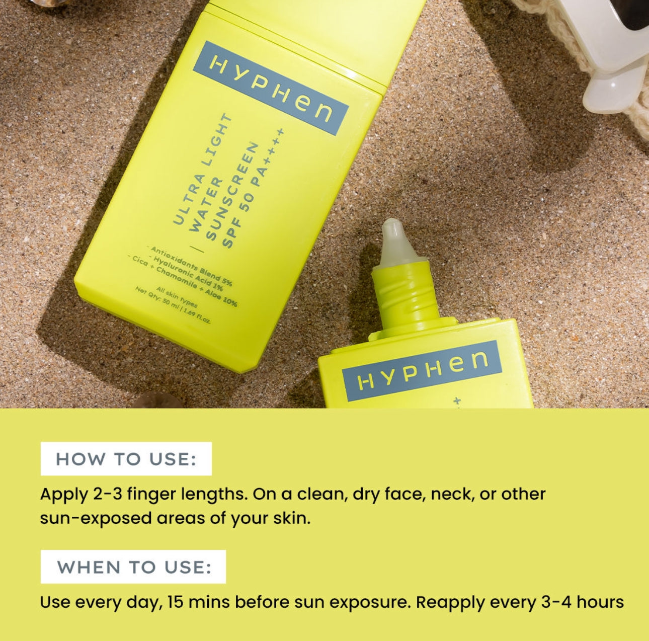 Hyphen Ultra Light Weight Sunscreen SPF 50 PA ++++ For UVA-UVB Protection I No White Cast & Fragrance Free - 50ML