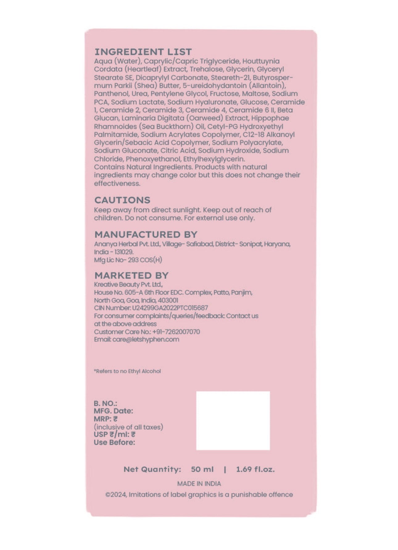 7% Ceramides Moisturiser Rich Pillow Cream - 50ML