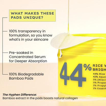 Hyphen 44% Rice Water Brightening Serum Pads - 50 pcs