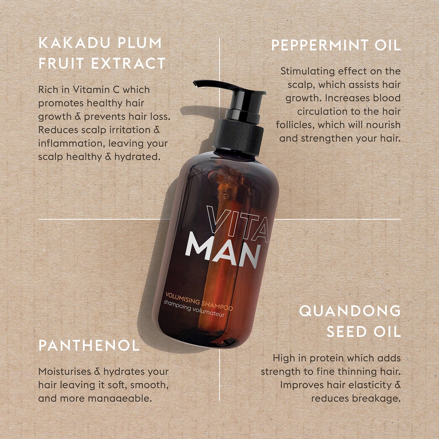 Vitaman Volumising Shampoo 250ml natural Australian botanicals