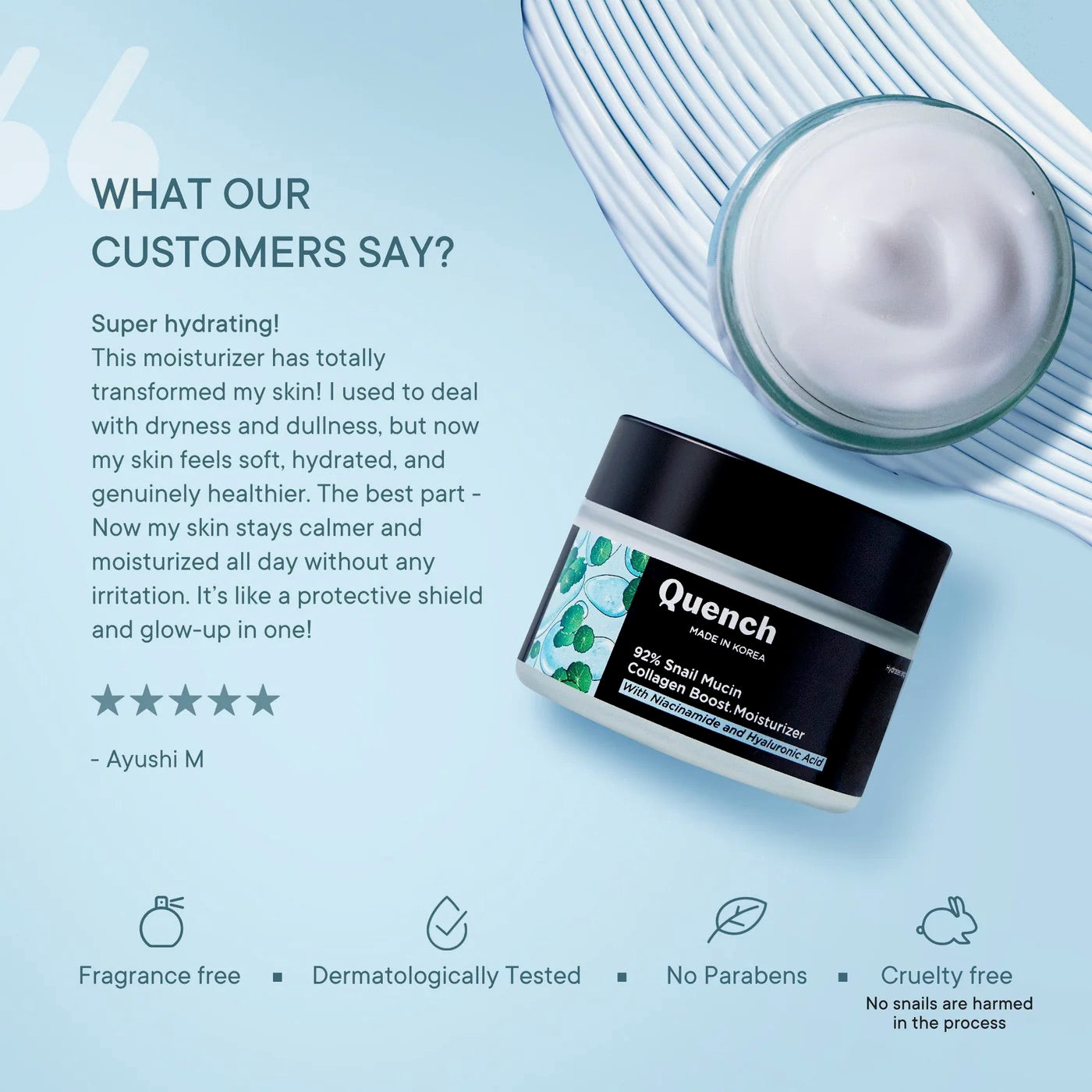 Quench Botanics 92% Snail Mucin Collagen Boost Moisturizer with Niacinamide & Hyaluronic Acid - 50 ml
